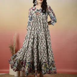 glam roots Floral Print Pure Cotton Stitched Anarkali Gown image 3