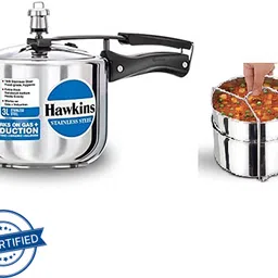 Stainless Steel 3 Ltr Tall Cooker with SS 2 Dish Set (HSS3T+SDS3) 3 L Induction Bottom Pressure Cooker-image-38