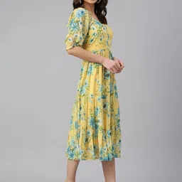 janasya Women Fit and Flare Yellow Midi/Calf Length Dress image 5