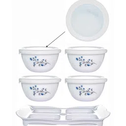 cello Opal Glass 9pcs Tiffany Dry Fruit Set of 4pcs Storage Bowl, 4pcs Lid & 1pc Plastik Tray image 2