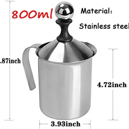 astiikaya Stainless Steel Milk Frother Cappuccino Coffee Frother Double Froth Pump (400ml) 3 Cups Coffee Maker image 5