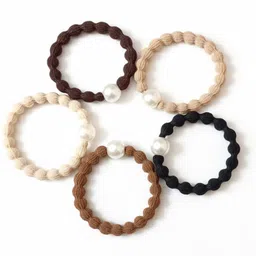 alvero 5Pc Premium Ribbed Hair Scrunchies Elastic Hair Bands, Stylish Soft Stretchable Rubber Band image 1