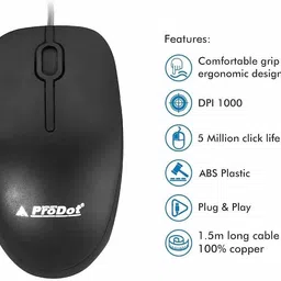 TechnCare COMFY USB Wired Optical Mouse Wired Ambidextrous Optical Gaming Mouse image 2