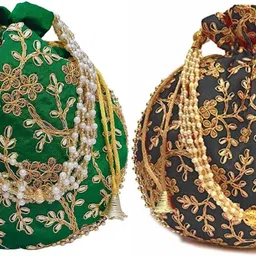 athizay Girls Green, Gold, Black Potli-picture-25