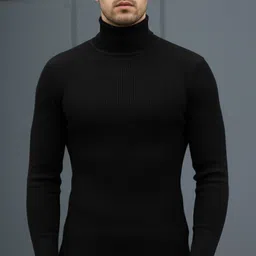 hepaka Men Solid High Neck Black Sweater-picture-32
