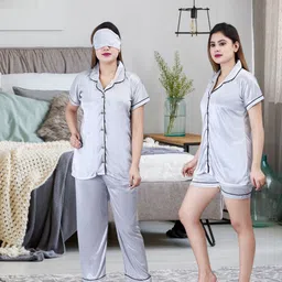 clothus Women Night Suit Set Purple Solid image 1