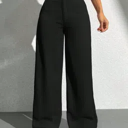 dolsia Women Regular Fit Black Cotton Blend Trousers-picture-13