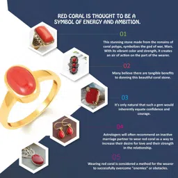 genzcomplex 10.55 Ratti Moonga Astrological Stone Coral Adjustable Ring Copper Coral Gold Plated Ring image 2