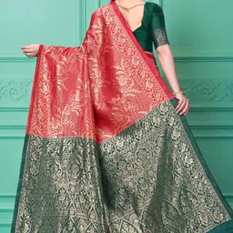 jay khodiyar embroidery Woven, Floral Print, Geometric Print Bollywood Jacquard Saree image 4