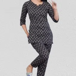 mezgwon Women Top & Pyjama Set Black Printed-picture-11