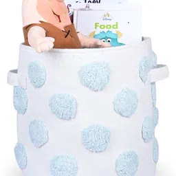 houseofmaroha Cotton PomPom Medium Round Blue Toy Storage Basket Storage Basket-picture-25