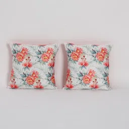 jeel Cream & Orange Floral Polyester 16 x 16 Inches Cushion Covers (Set of 2) image 2