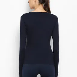 ap'pulse Women Solid Round Neck Pure Cotton Dark Blue T-Shirt image 3