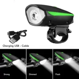 blackbell 2-in-1 USB Rechargeable Bicycle Horn LED Front Light (3 modes) (Black, Green) LED Front Light image 3