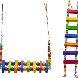 TOYS Combo Of Colorful Wooden Swing & Ladder Colorful Natural Wood Parrot Toys Cage Accessories Resting Toy Wooden Training Aid For Bird & Parrots Wooden Chew Toy, Training Aid, Perch For Bird-image-27