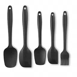 lishonn 5 Piece Kitchen Tool Silicone Spoonula, Spatula and Basting Brush, Heat Resistant and Non-Stick Cookware Cooking Utensil Set, Dishwasher Safe, Black Kitchen Tool Set-picture-44