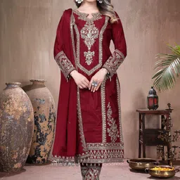 netra creation Embroidered Kurta, Trouser/Pant & Dupatta Set image 5