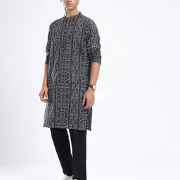 anouk rustic Men Geometric Print Pure Cotton Straight Kurta image 2