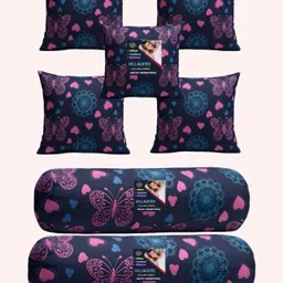 villagers Microfibre Bolster Pack of 7 Geometric 5 Cushion & 2 Bolster Set - Butterfly Print-picture-35