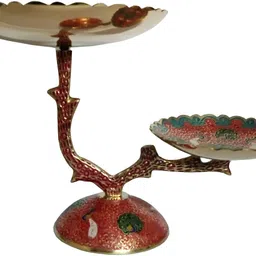 deckorish Brass Hand Crafted 2 Tier Red Fruit Stand/Cake stand Brass Cake Server image 2