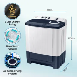 samsung 8.5 kg 5 Star Hexa Storm Pulsator Semi Automatic Top Load White, Grey image 2
