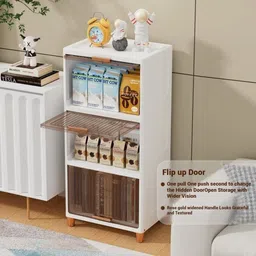 semizoxis 4 Door 4 Shelves Plastic Collapsible Cupboard Cloth stand clothes rack PC Collapsible Wardrobe image 5