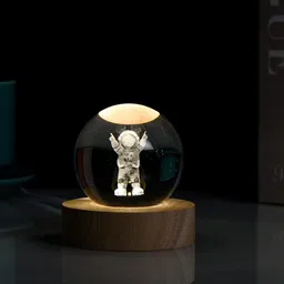 shopogenix 3D Astronaut Crystal Ball,2.4 inch Glass Ball with Led Wood Base Lamp Night Lamp image 5