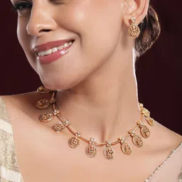 Rubans 22K Gold-Plated Cubic Zirconia Studded Divine Lakshmi Temple Jewellery Set-picture-38