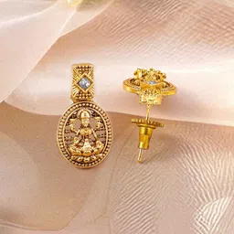 Rubans 22K Gold-Plated Cubic Zirconia Studded Divine Lakshmi Temple Jewellery Set image 3