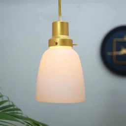 homesake Frost Bell Vintage Adjustable Hanging Pendant Light with White Frosted Glass Shade image 1