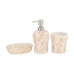 Decor de Maison Brown 3 piece Textured Ceramic Bath Accessories Set image 2