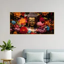 nestroots Canvas Framed Buddha Surrounded by Vibrant Blossoms Wall Painting-picture-29
