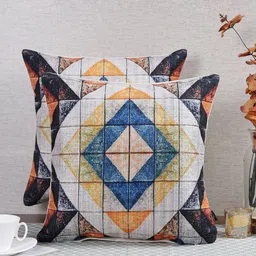 Soumya Blue & White 2 Pieces Geometric Square Cushion Covers-picture-26