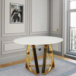 casacraft from pepperfry Regalia Metal 4 Seater Dining Table in Gold Finish with Marble Top-picture-22