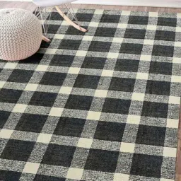 Black Geometric Wool 5 ft x 7 ft Hand Tufted Carpet by Saraswati Global-image-46