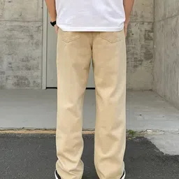 flaring Men Loose Fit Mid Rise Beige Jeans image 3