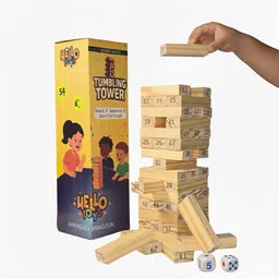 hello toys 54 Pc Wooden Tumbling Tower Jenga Game | Family & Kids Indoor Stacking Toy image 1