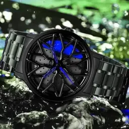 realbuff NAYABE Spinner Watch | Rotating Gyro Watch | Blue & Black Analog Watch Analog Watch - For Men Spinning car wheel rotating gyro blue & balck watch image 2