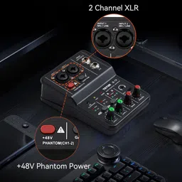 urban infotech Compact Q-12 Audio Interface Mixer with Phantom Power and Dual Mic Inputs Digital Sound Mixer image 2