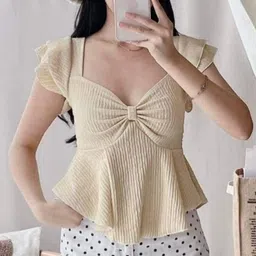 tokyo talkies Casual Regular Sleeves Self Design Women Beige Top image 2