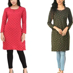 indiweaves Pack of 2 Women Self Design Wool Straight Kurta-picture-41