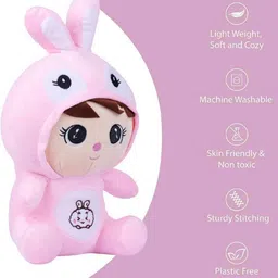 ptc soft bunny plush toy pink 30 cm - cute stuffed rabbit toy for kids birthday gift - 30 cm image 3