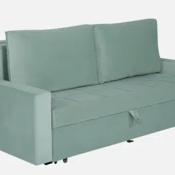 casacraft from pepperfry Jason Velvet Pull-Out Sofa Cum Bed in Mint Green Colour with Storage image 4