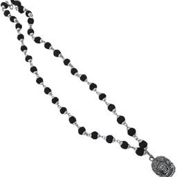 allendazzy Most Beautiful Bhagwan Mahadev Dotted Locket Pendant With 5 Mukhi Rudraksha Mala Silver Beads Brass, Wood Locket Set image 5