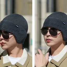 highever Earflap soft warm Knitted fabric double layers stylish winter cap for men Woven Sports/Regular Cap image 3