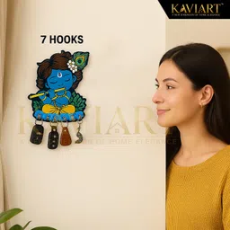 kaviart Little Krishna Wooden Wall Key Holder Decorative Key Hanger for Home Wood Key Holder image 5