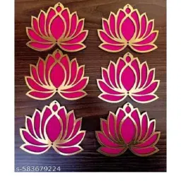 5 Pcs Handmade Engineered Wood Lotus Cut-Out Wall Decor Pink/Raani-image-88