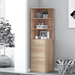 kawachi Jenson Corner Bookshelf with Cabinet in Beige Colour image 1