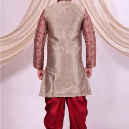 Pooja Ethnic Pooja Ethnic Men's Grey Silk Sherwani with Dhoti PE9076 Embroidered Sherwani-picture-44