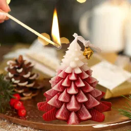 Maroon Honey Scented Christmas Tree Candle-image-90